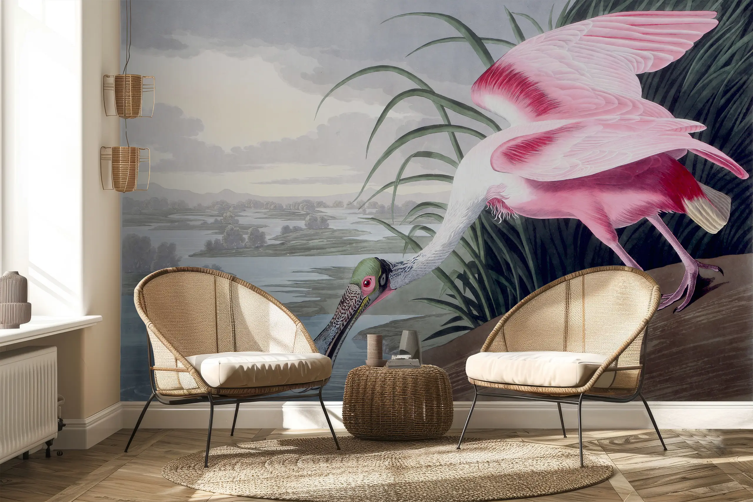 Interior Wall Arts Audubon Roseate Spoonbill Wallpaper, Vintage Bird Peel and Stick Wall Mural, Removable Self-Adhesive Art for Nature-Inspired Accent Walls Interior Wall Arts - Audubon Roseate Spoonbill peel and stick wallpaper showcases vintage bird art for nature-inspired accent walls. This removable self-adhesive mural is easy to apply and remove, adding timeless elegance to any space. Crafted with high-quality, durable materials for a smooth finish and lasting beauty.