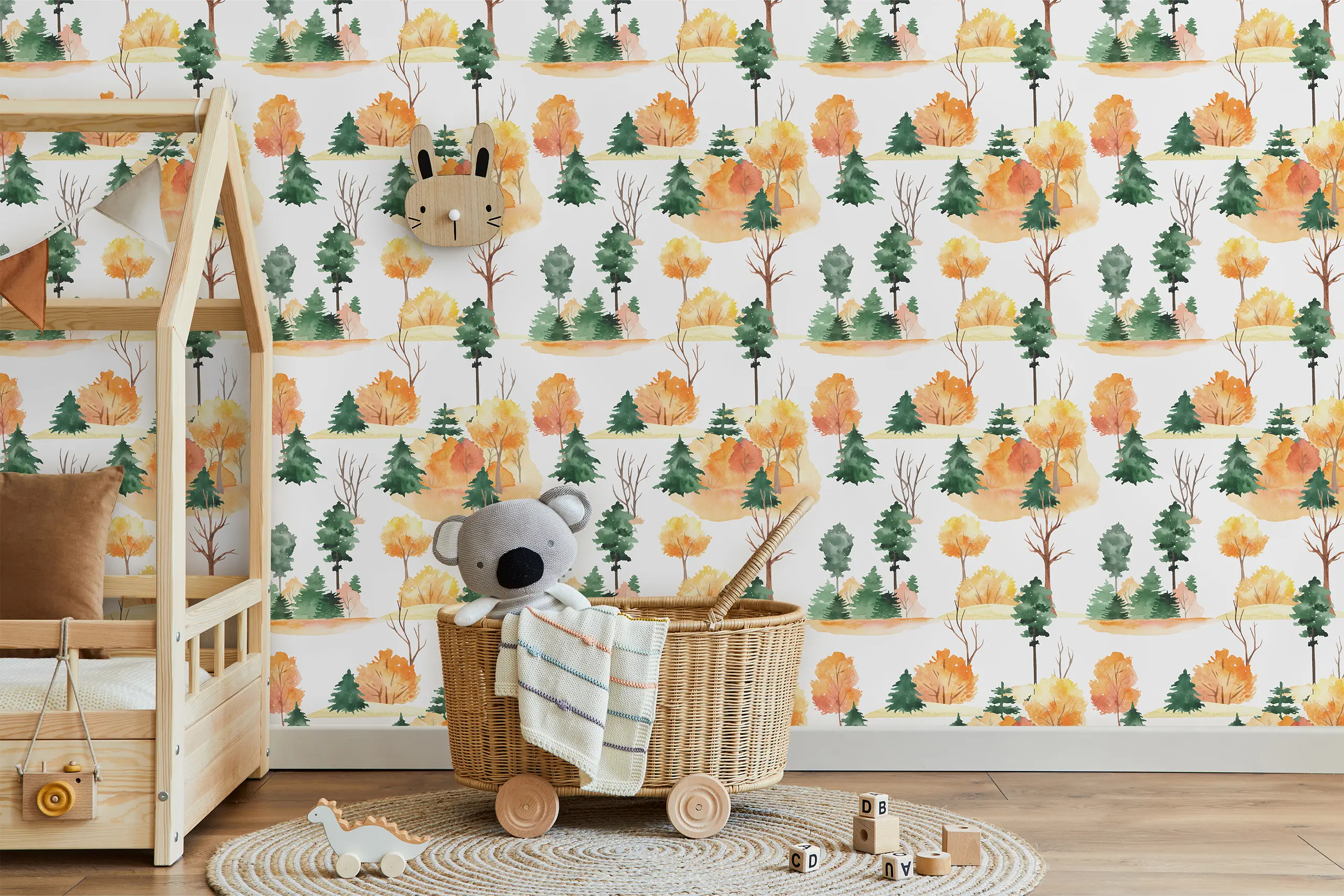 Interior Wall Arts – Autumn Forest Wallpaper for Nursery, Neutral Peel and Stick Woodland Wall Mural for Kids Room, Removable Nature-Inspired Fall Wallpaper Interior Wall Arts – Bring cozy seasonal charm to your nursery or kids’ room with this autumn forest wallpaper. Featuring warm neutral tones and woodland scenery, this peel and stick mural is easy to apply and remove. It creates a calming, nature-inspired environment perfect for fall-themed or rustic interiors.