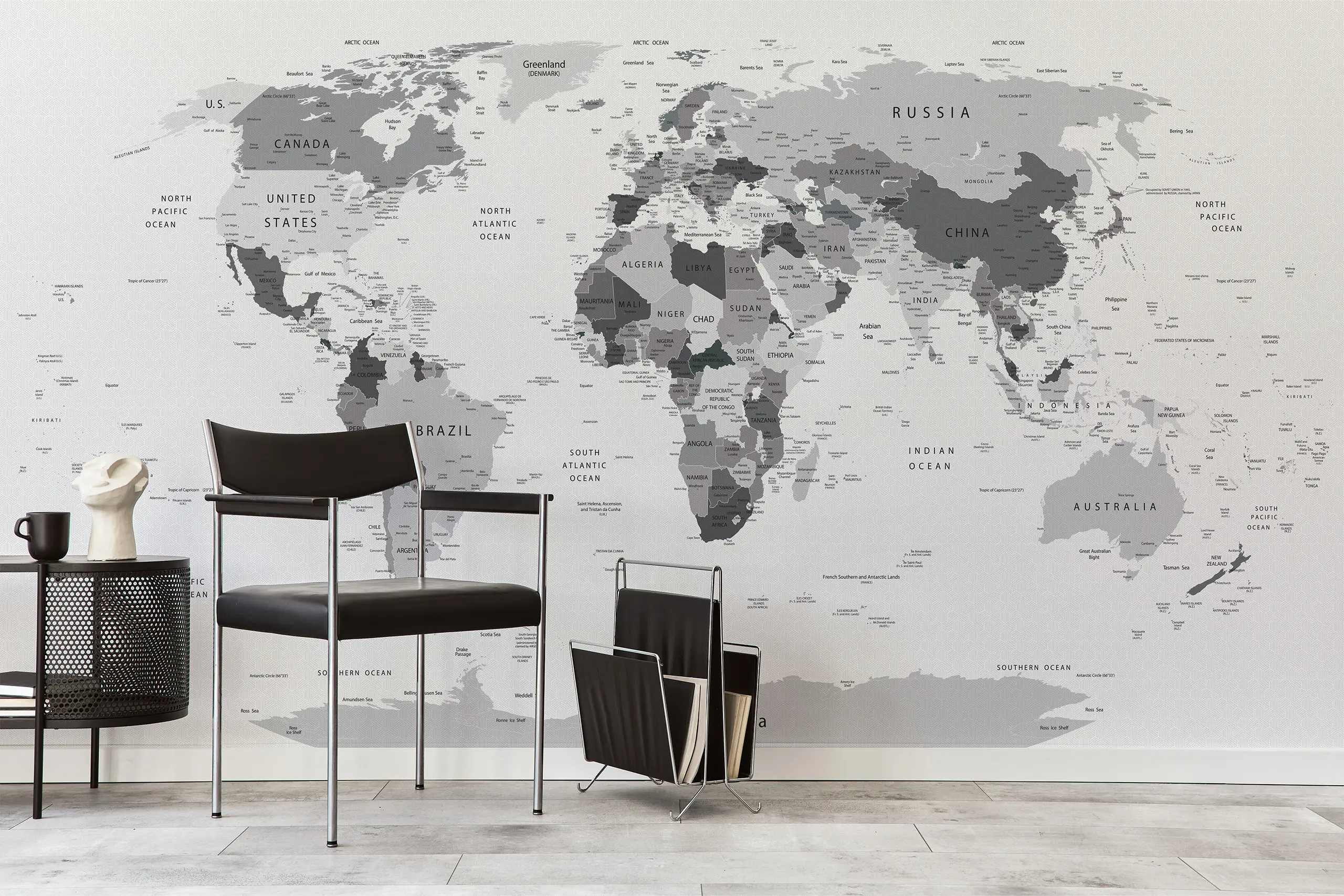 Black and White World Map Peel and Stick Wallpaper, Custom Color Removable Wall Mural for Office or Living Room, Self-Adhesive Modern Decor Add modern elegance to your space with our Black and White World Map Peel and Stick Wallpaper. This custom removable mural features clean lines and detailed map design, perfect for offices, living rooms, or study areas. The self-adhesive material allows for easy, damage-free installation and removal, offering a stylish and sophisticated touch to any decor.