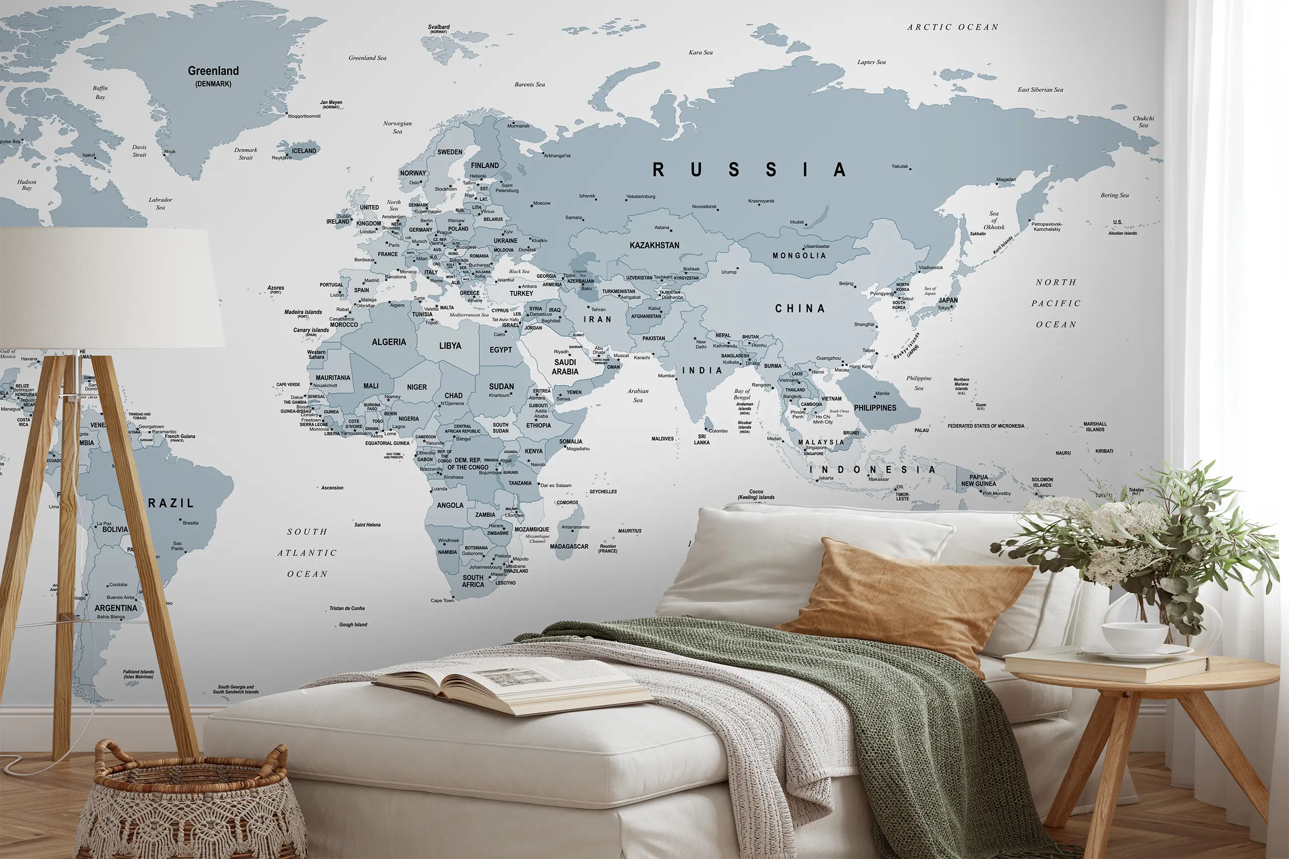 Blue and White World Map Peel and Stick Wallpaper, Removable Wall Mural for Office or Study Room, Self-Adhesive Modern Travel-Inspired Decor Refresh your space with our Blue and White World Map Peel and Stick Wallpaper. Featuring a modern travel-inspired design with crisp map details, this removable mural is perfect for offices, study rooms, or contemporary interiors. The self-adhesive material allows for simple, damage-free installation and removal, adding a clean and sophisticated touch to any room.