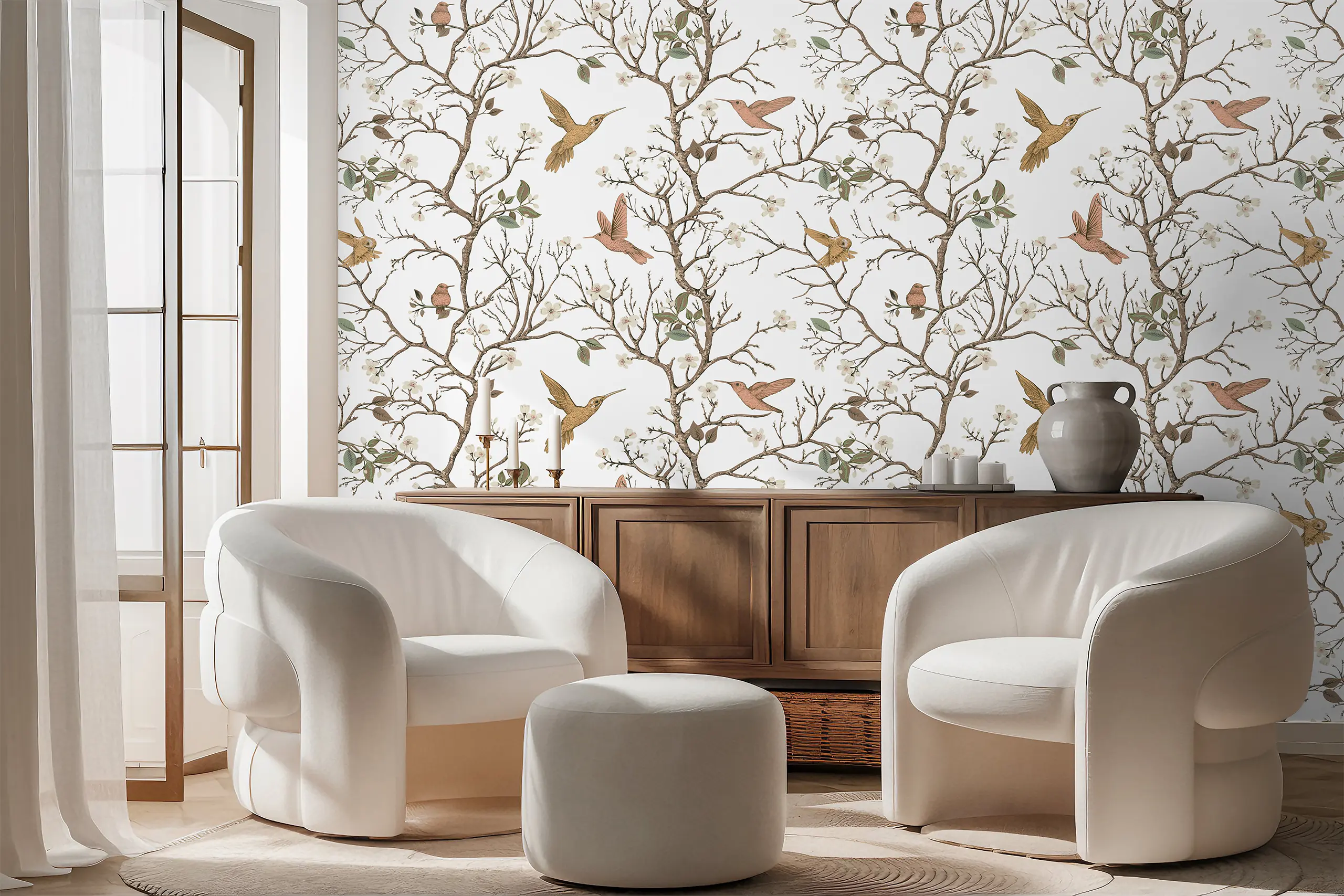 Interior Wall Arts Chinoiserie Bird & Branch Wallpaper, Elegant Peel and Stick Wall Mural for Nursery or Bedroom, Removable Classic Mural with Nature Motif Interior Wall Arts - Elegant Chinoiserie bird and branch peel and stick wallpaper brings nature’s beauty into bedrooms or nurseries. This removable mural is easy to apply and remove, creating a timeless, classic atmosphere. Crafted with high-quality materials for durability, smooth surface, and long-lasting elegance.