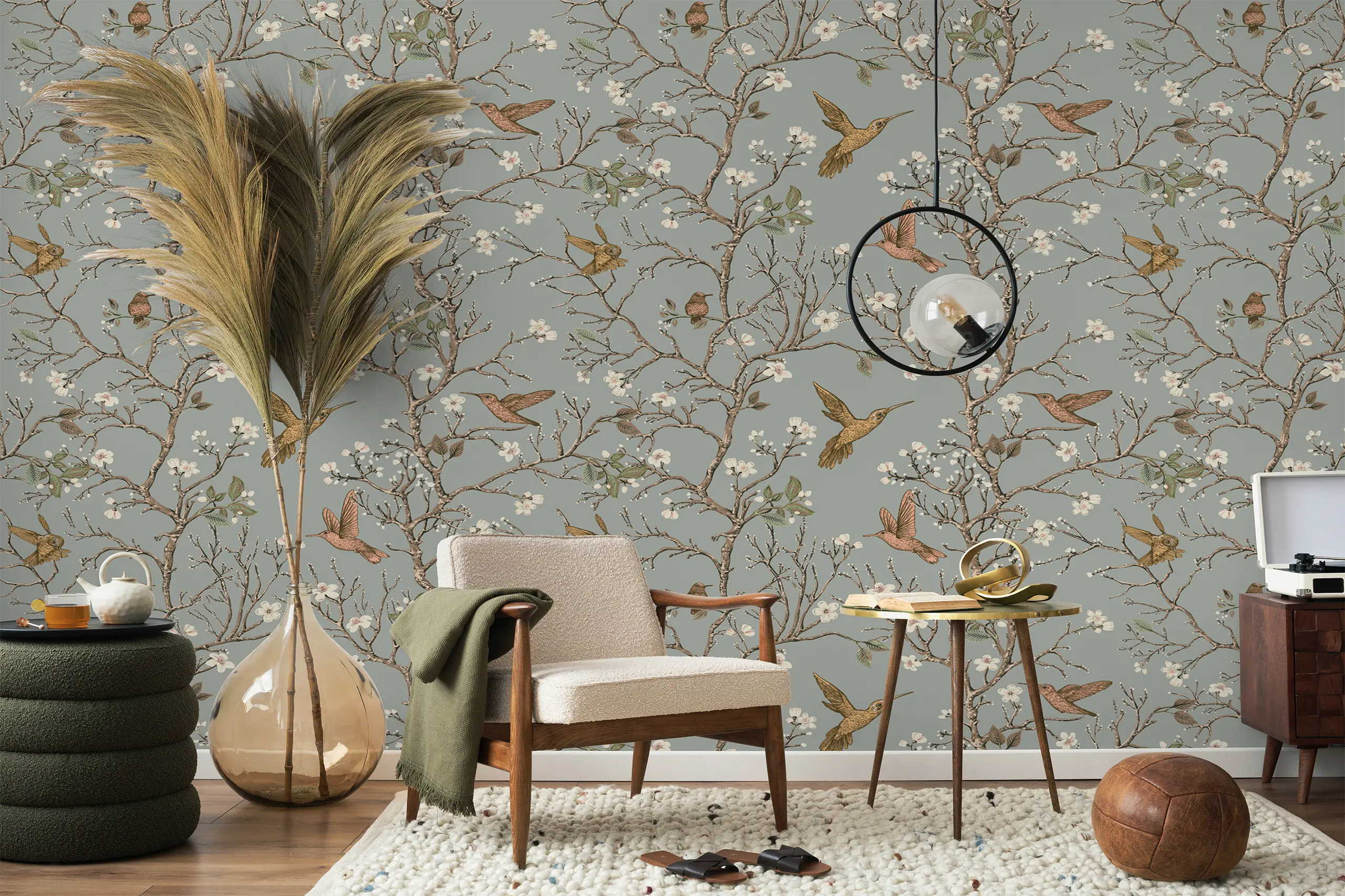 Interior Wall Arts Chinoiserie Bird Wallpaper, Dark Background Peel & Stick Wall Mural, Elegant Nursery or Bedroom Wallpaper, Classic Removable Wall Art Interior Wall Arts - Dark background Chinoiserie bird peel and stick wallpaper adds elegance to any nursery or bedroom. This classic removable wall mural is easy to install and remove, offering a timeless, sophisticated look. Durable, high-quality material ensures a smooth finish and long-lasting beauty in your interior spaces.
