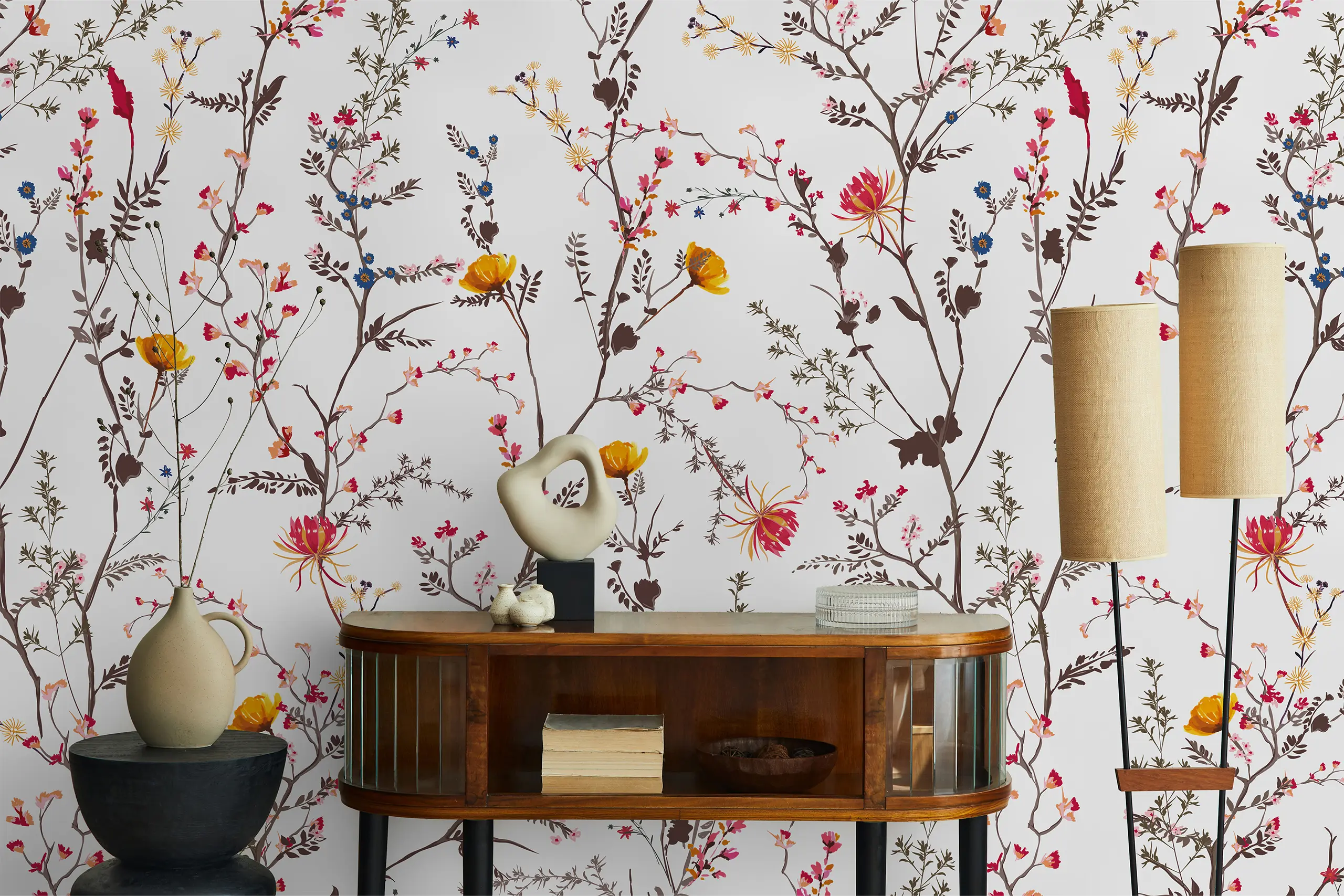 Interior Wall Arts Chinoiserie Floral Wallpaper, Colorful Peel & Stick Mural, Vintage Elegant Wall Mural for Nursery or Bedroom, Removable Wallpaper Interior Wall Arts - Colorful Chinoiserie floral peel and stick wallpaper brings vintage elegance to bedrooms or nurseries. This removable mural is easy to apply and remove, creating a charming, timeless atmosphere. Crafted with high-quality materials for durability, smooth surface, and long-lasting vibrant colors.