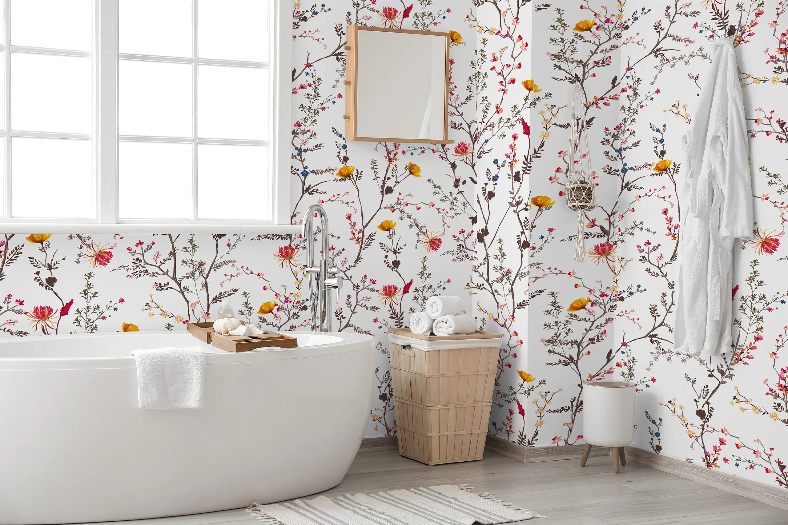 Interior Wall Arts Chinoiserie Floral Wallpaper, Colorful Peel & Stick Mural, Vintage Elegant Wall Mural for Nursery or Bedroom, Removable Wallpaper Interior Wall Arts - Colorful Chinoiserie floral peel and stick wallpaper brings vintage elegance to bedrooms or nurseries. This removable mural is easy to apply and remove, creating a charming, timeless atmosphere. Crafted with high-quality materials for durability, smooth surface, and long-lasting vibrant colors.