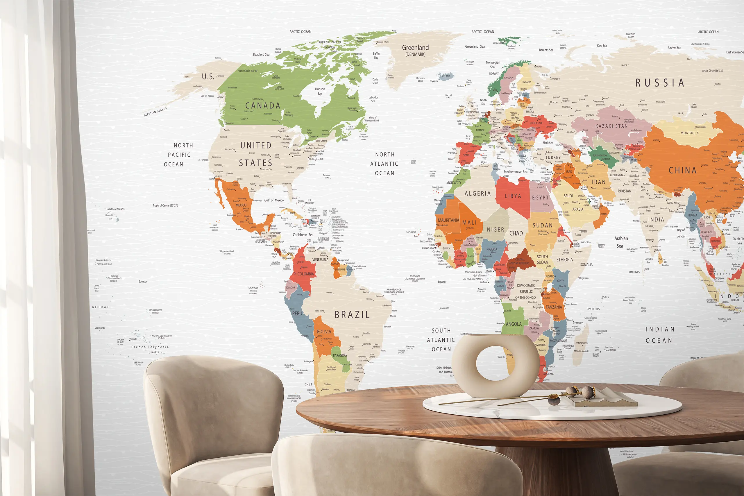 Colorful World Map Peel and Stick Wallpaper, Large Custom Removable Mural for Kids Room or Classroom, Self-Adhesive Educational Decor Add color and learning to any space with our Colorful World Map Peel and Stick Wallpaper. This large, removable mural features vibrant map details perfect for kids’ rooms, classrooms, and play areas. Easy to install and reposition, the self-adhesive design ensures a smooth, damage-free application while creating an engaging educational environment for children.