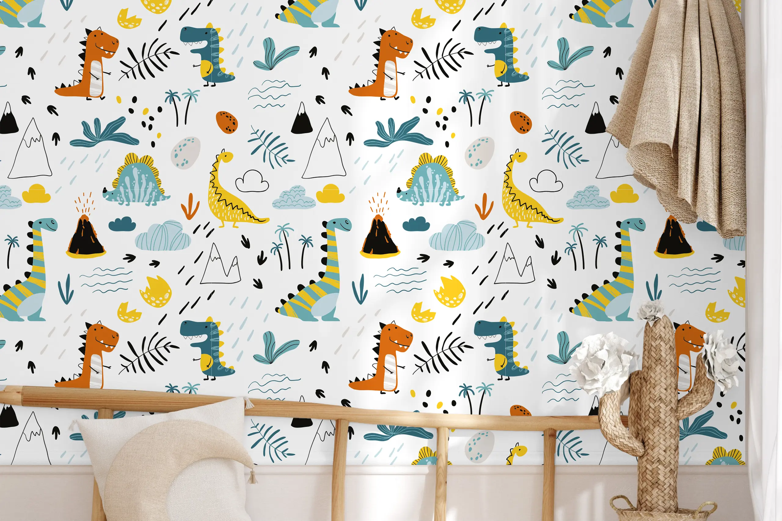 Interior Wall Arts – Dino Peel & Stick Wallpaper, Jungle Safari Nursery Mural, Removable Kids Room Wallpaper, Toddler Boy Bedroom, Easy Install Mural Baby Gift Interior Wall Arts – Create a wild and adventurous space with this dino peel and stick wallpaper featuring a jungle safari theme. Perfect for toddler boy bedrooms or nurseries, this mural is easy to install and remove. A fun, imaginative design and a great baby gift for little dinosaur lovers.