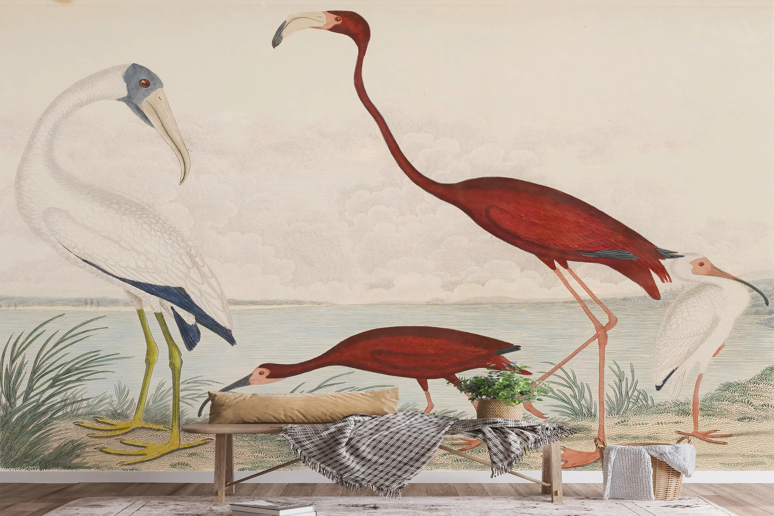 Interior Wall Arts John James Audubon Scarlet Ibis Birds Peel and Stick Wallpaper, Vintage Landscape Design, Removable Traditional Wallpaper for Classic Décor Interior Wall Arts - John James Audubon Scarlet Ibis peel and stick wallpaper features vintage landscape design. This removable traditional mural brings classic décor to any room. Easy to install and remove, crafted with high-quality, durable materials for a smooth finish and timeless beauty in your living spaces.