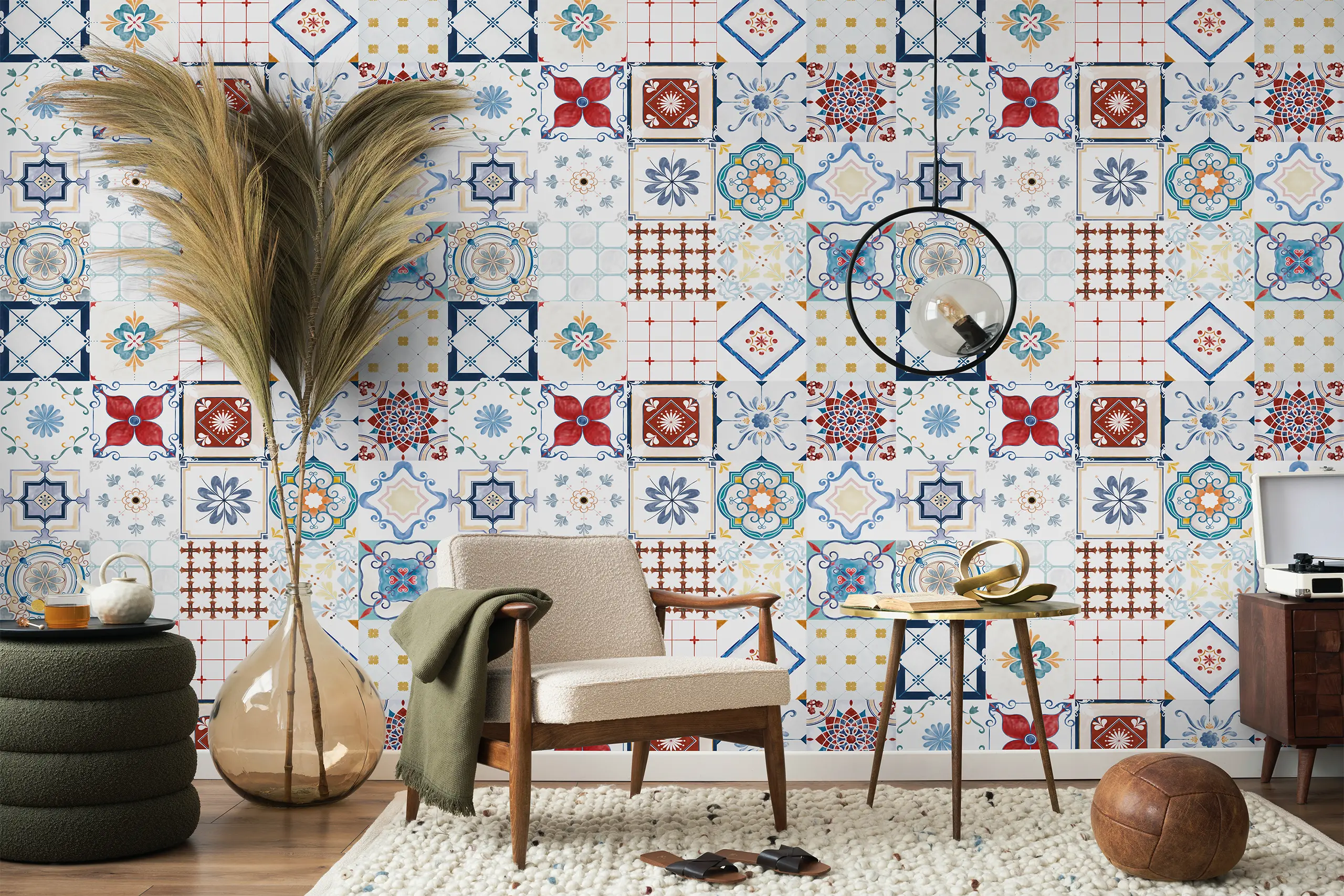 Kitchen or Bathroom Tile Wallpaper – Colorful Mediterranean Peel and Stick Mural with Watercolor Pattern, Self-Adhesive Ceramic Look Accent Interior Wall Arts - Colorful Mediterranean peel and stick tile wallpaper with watercolor pattern brings a ceramic look to kitchens and bathrooms. This self-adhesive mural is easy to apply and remove, adding vibrant, timeless charm. Made from high-quality, durable materials for a smooth finish and long-lasting beauty.