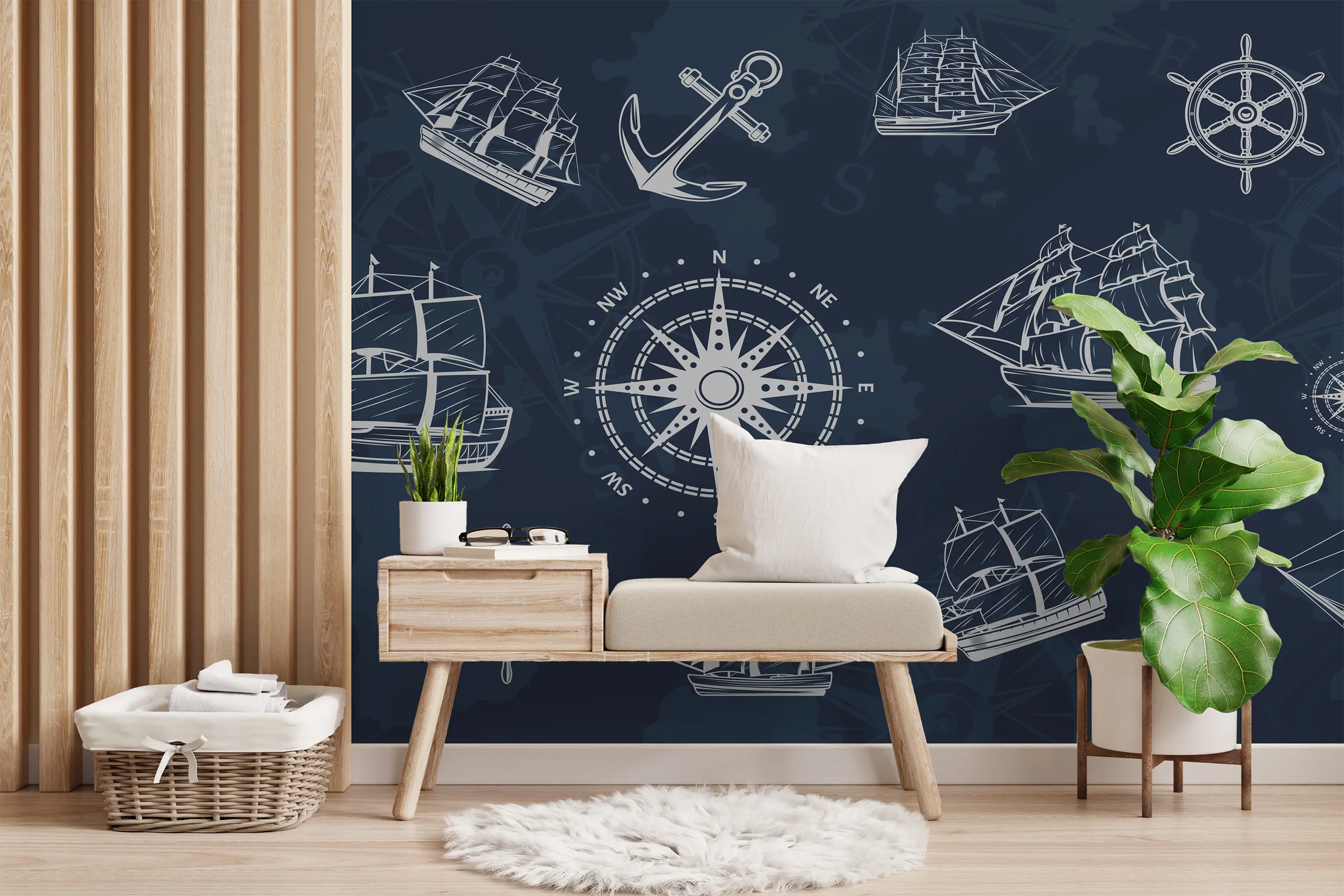 Interior Wall Arts – Nautical Compass Nursery Wallpaper, Peel and Stick Ocean Adventure Mural for Baby Room or Kids Space, Coastal Map-Inspired Wall Decor Interior Wall Arts introduces a Nautical Compass Nursery Wallpaper, inspired by vintage sea maps and ocean adventures. This peel and stick mural brings coastal charm to baby rooms or kids’ spaces with its compass design and soft blue tones. Easy to apply and remove, it adds a sense of exploration and calm to any coastal-themed interior.