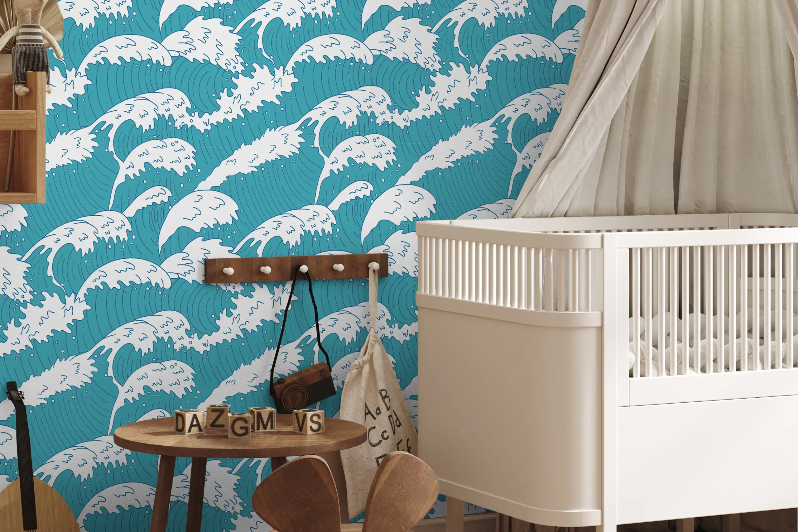 Interior Wall Arts – Ocean Wave Wallpaper, Custom Color Peel & Stick Mural, Soothing Coastal Nursery Wallpaper for Baby or Kids Bedroom Interior Wall Arts offers a custom Ocean Wave Wallpaper designed to bring coastal calm to baby rooms or kids’ bedrooms. Featuring soft wave patterns and a soothing color palette, this peel and stick mural is easy to apply and remove. It’s the perfect choice for creating a peaceful, sea-inspired space filled with gentle motion and charm.
