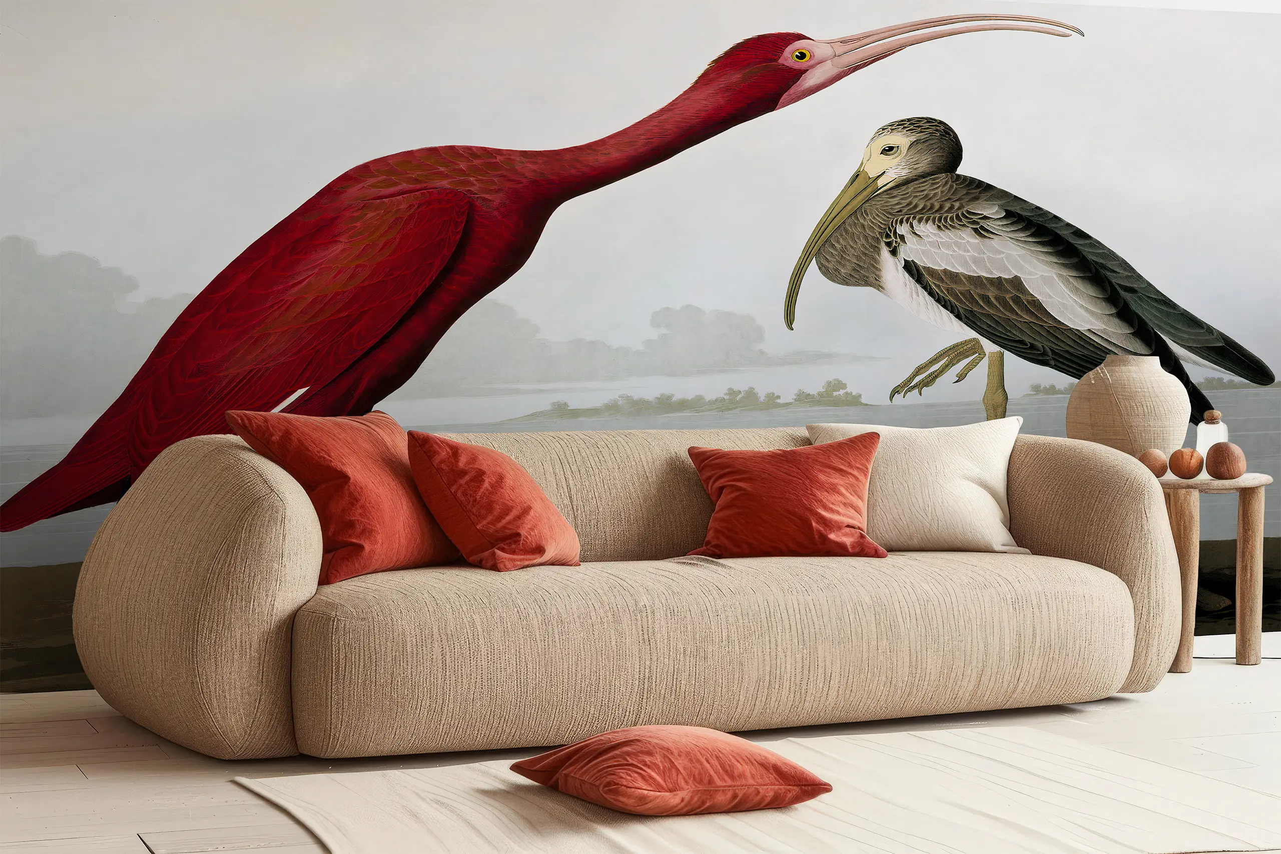 Interior Wall Arts Scarlet Ibis by John James Audubon Peel and Stick Wallpaper, Vintage Animal Mural with Lake Landscape, Traditional Wallpaper for Décor Interior Wall Arts - Scarlet Ibis by John James Audubon peel and stick wallpaper features a vintage animal mural with lake landscape. This traditional removable wallpaper is easy to install and remove, bringing timeless décor to any room. Made from high-quality, durable materials for a smooth finish and long-lasting elegance.