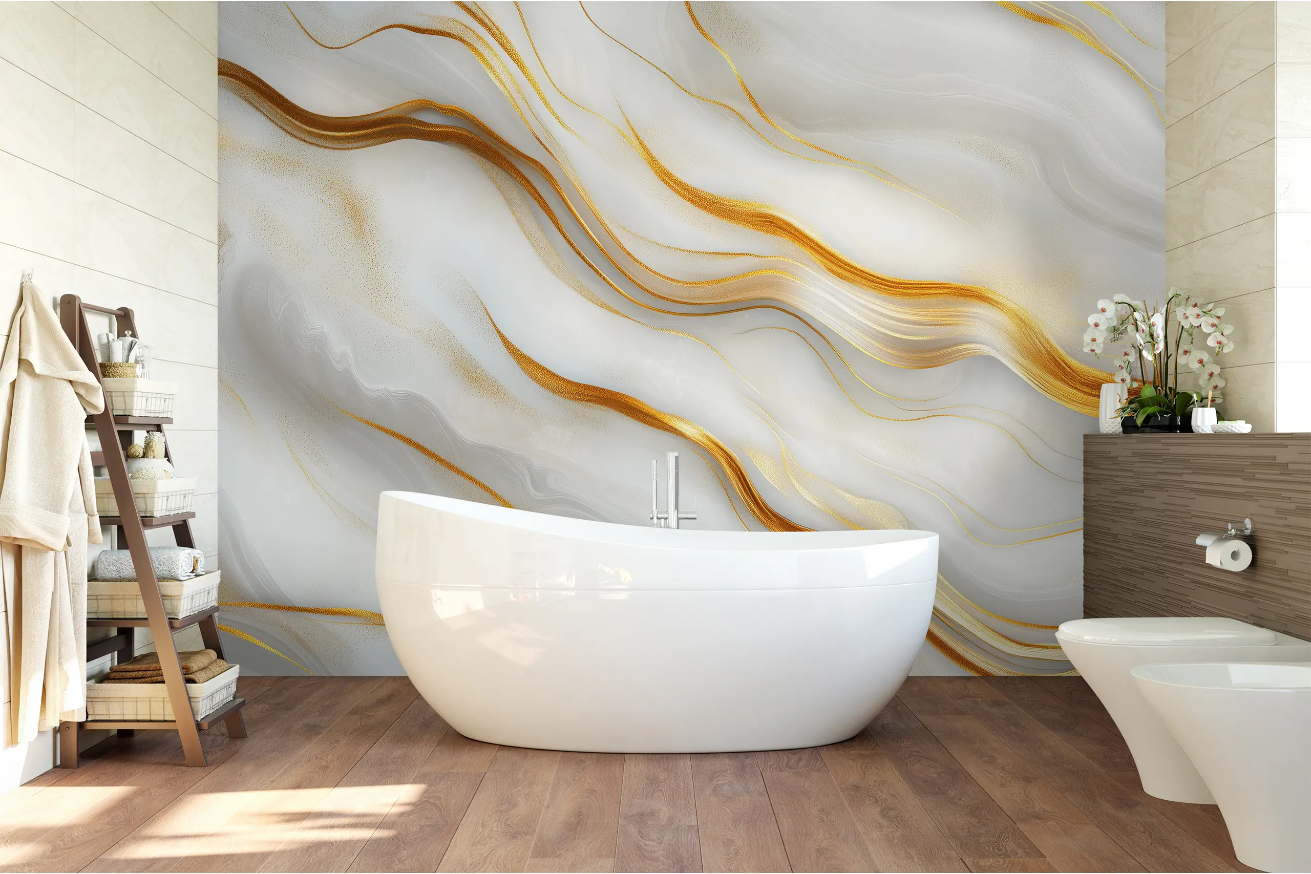 Sparkle Gold Line Marble Wallpaper, White Peel and Stick Self-Adhesive Mural for Bathroom or Bedroom, Removable Abstract Stone Accent Wall Interior Wall Arts - Sparkle gold line marble peel and stick wallpaper adds abstract stone elegance to bathrooms or bedrooms. This removable self-adhesive mural is easy to apply and remove, bringing modern luxury to any space. Crafted from high-quality, durable materials for a smooth finish and long-lasting beauty.