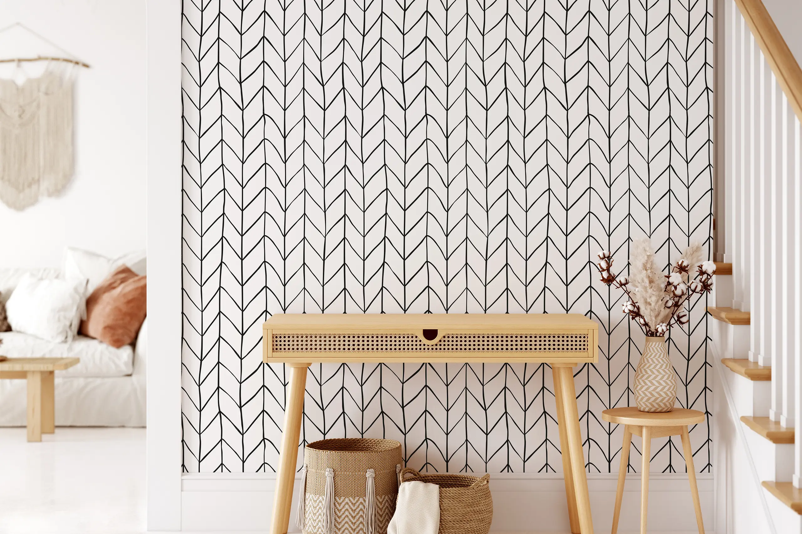 Interior Wall Arts – Zigzag Line Wallpaper, Custom Color Peel and Stick Wall Mural for Bedroom or Office, Abstract Minimal Removable Wall Mural in Modern Style Interior Wall Arts presents a Zigzag Line Wallpaper in custom colors, designed with a modern abstract touch. This peel and stick mural is perfect for bedrooms, offices, or creative interiors. With its minimal design and bold rhythm, it’s easy to apply, removable, and adds stylish energy to any space.