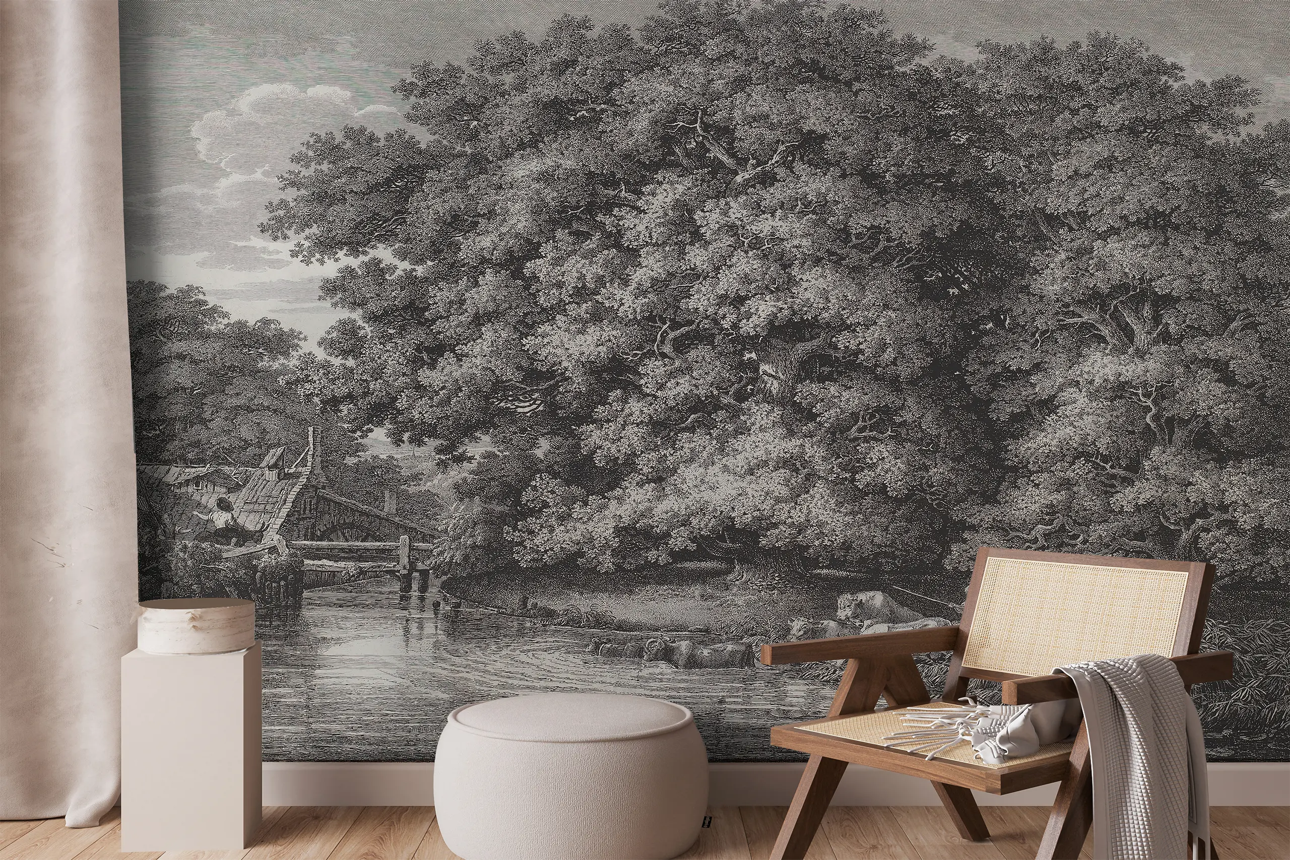 Interior Wall Arts – Gray Vintage Wallpaper, Dark Forest Peel and Stick Wall Mural, Rustic Landscape Mural, Removable Forest Scenic Wall Mural for Living Spaces Interior Wall Arts – Add depth and mood to your living space with this gray vintage wallpaper featuring a dark forest and rustic landscape design. Ideal for cozy or classic interiors, it brings timeless elegance. The removable peel and stick format ensures easy application and clean updates.