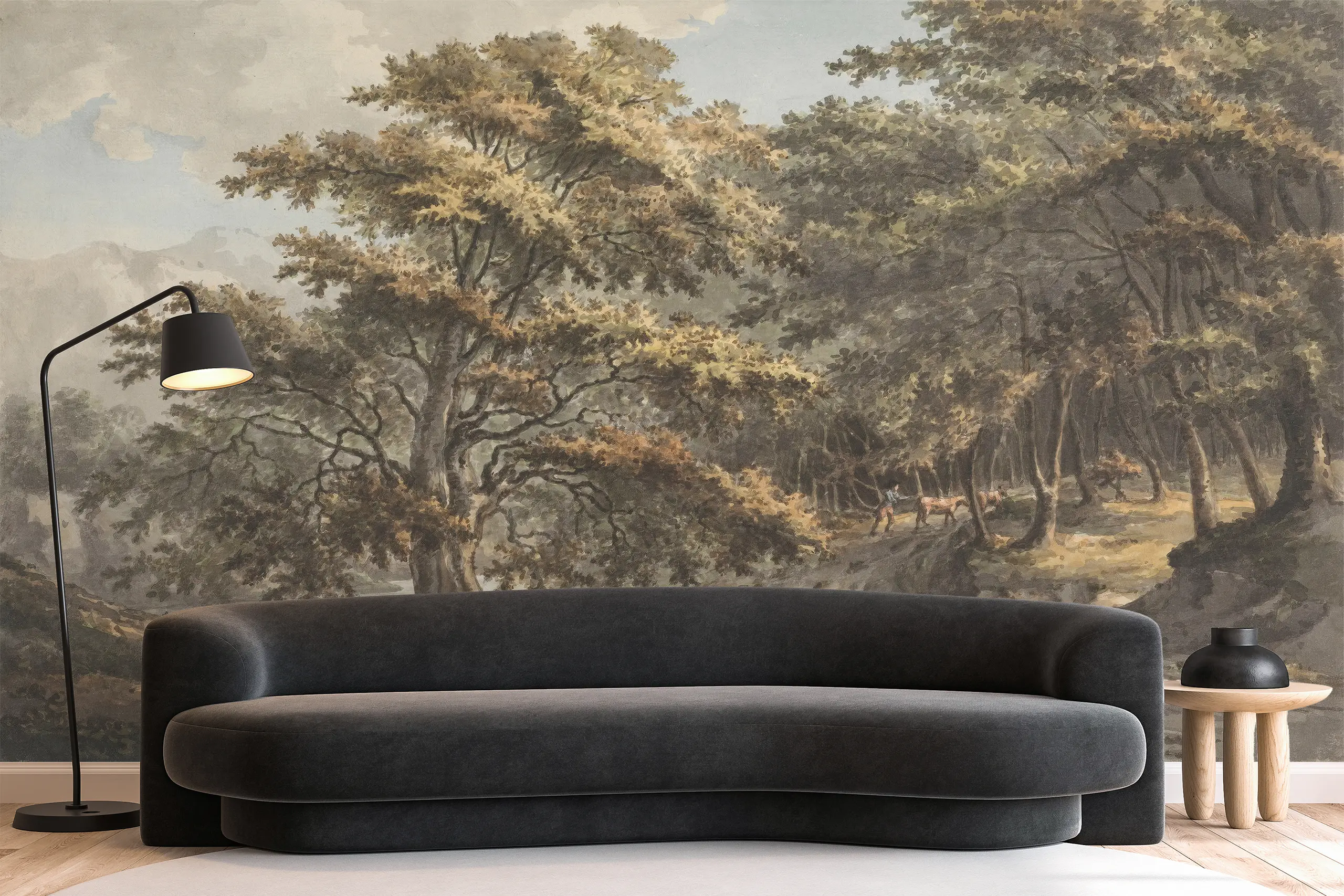 Interior Wall Arts – Panoramic Mural, Rustic Tree Landscape Wallpaper, Vintage Forest Peel and Stick Wallpaper, Removable Scenic Wall Art for Cottagecore Home Interior Wall Arts – Create a peaceful, nostalgic atmosphere with this panoramic mural featuring a rustic tree landscape in a vintage forest setting. Ideal for cottagecore-inspired homes, it brings natural charm and warmth. The removable peel and stick design ensures easy application and clean removal.