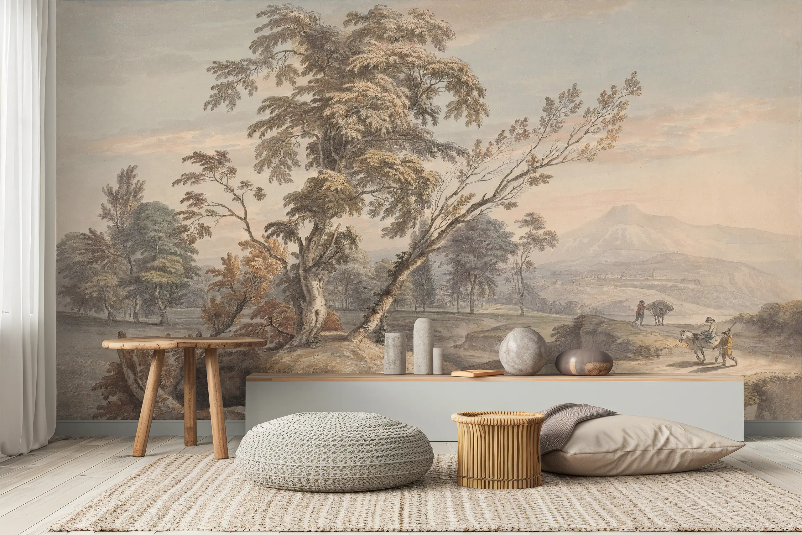 Interior Wall Arts – Vintage Countryside Wall Mural, Soft Toned Landscape Tree Wall Mural, Peel and Stick Wallpaper for Elegant Nature-Inspired Spaces Interior Wall Arts – Add gentle elegance to your interior with this vintage countryside wall mural featuring a soft-toned tree landscape. Perfect for nature-inspired and refined spaces, its peel and stick design allows for easy application while offering a timeless, calming visual experience.