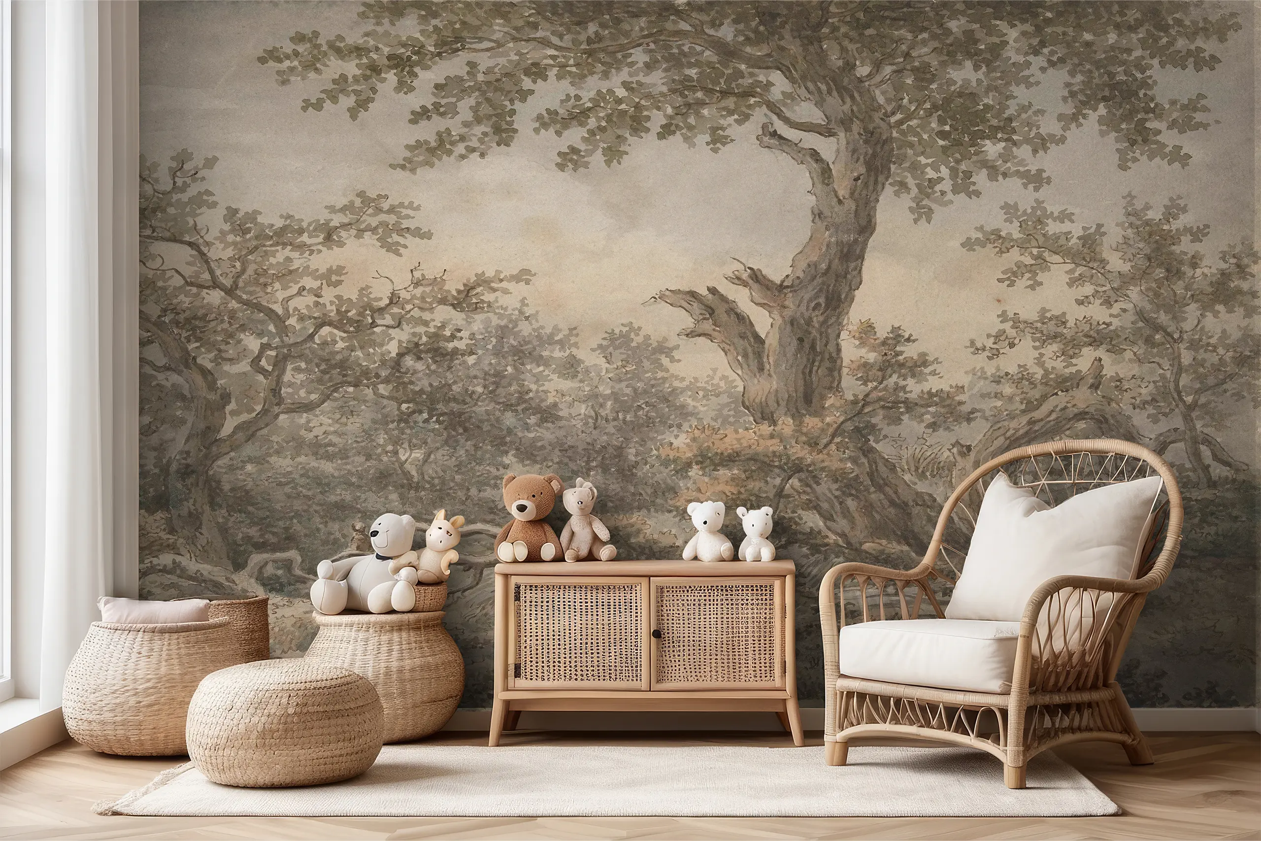 Interior Wall Arts – Vintage Landscape Wall Mural, Forest Scenic Tree Wallpaper, Peel and Stick Panoramic Wall Art for Bedroom or Living Room Rustic Wall Mural Interior Wall Arts – Create a warm, nature-inspired atmosphere with this vintage landscape wall mural featuring scenic forest trees in a panoramic design. Ideal for bedrooms or living rooms, its peel and stick application makes installation easy, adding rustic charm to your space with minimal effort.