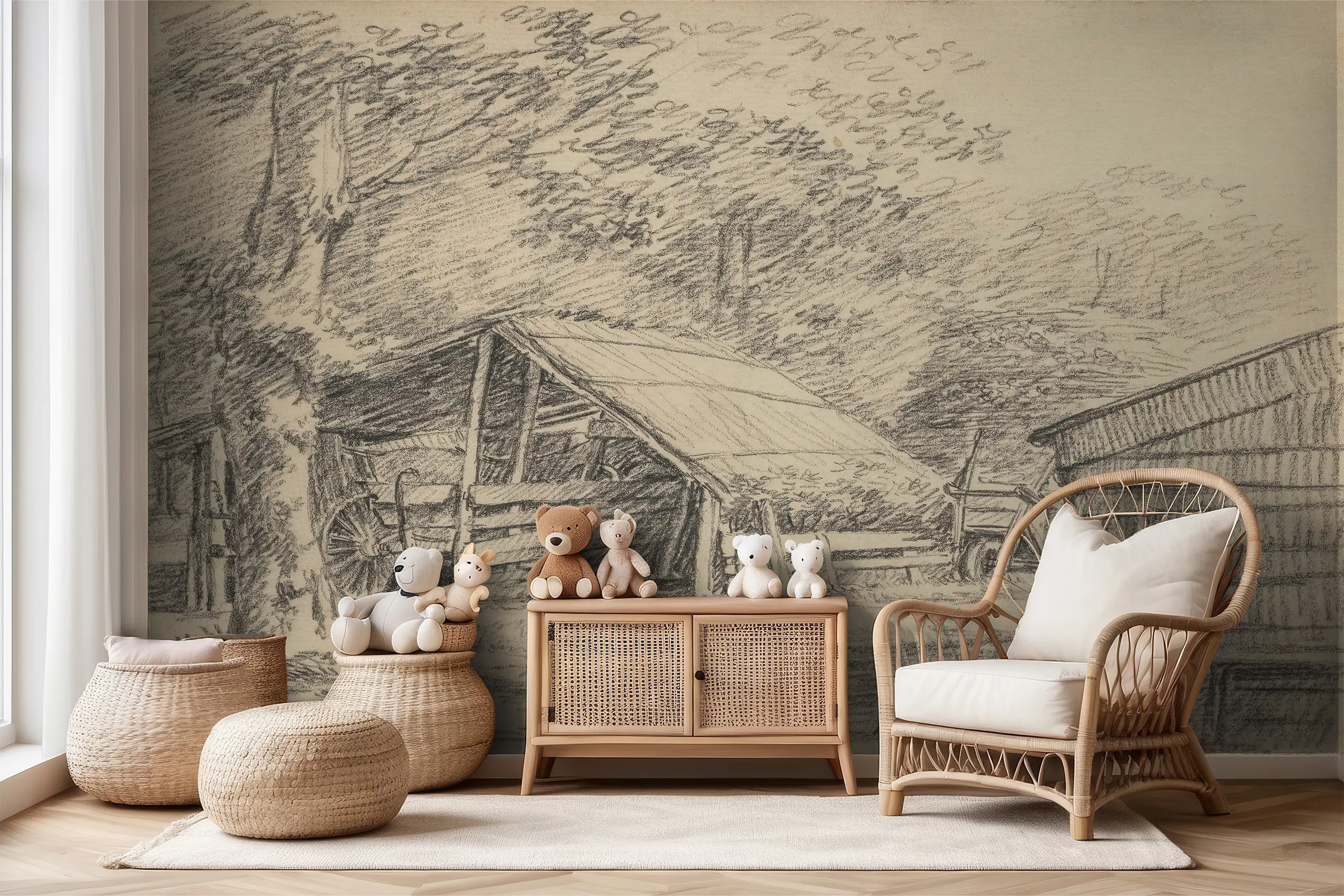 Interior Wall Arts – Vintage Rustic Forest Wallpaper, Soft-Toned Panoramic Nature Mural, Peel & Stick Wall Art for Cottage, Farmhouse and Traditional Interiors Interior Wall Arts – Bring the beauty of the outdoors inside with this vintage rustic forest wallpaper. The soft-toned panoramic design evokes serenity, making it a perfect fit for cottage, farmhouse, or traditional interiors. With easy peel & stick application, it transforms any wall into a warm and inviting natural landscape.