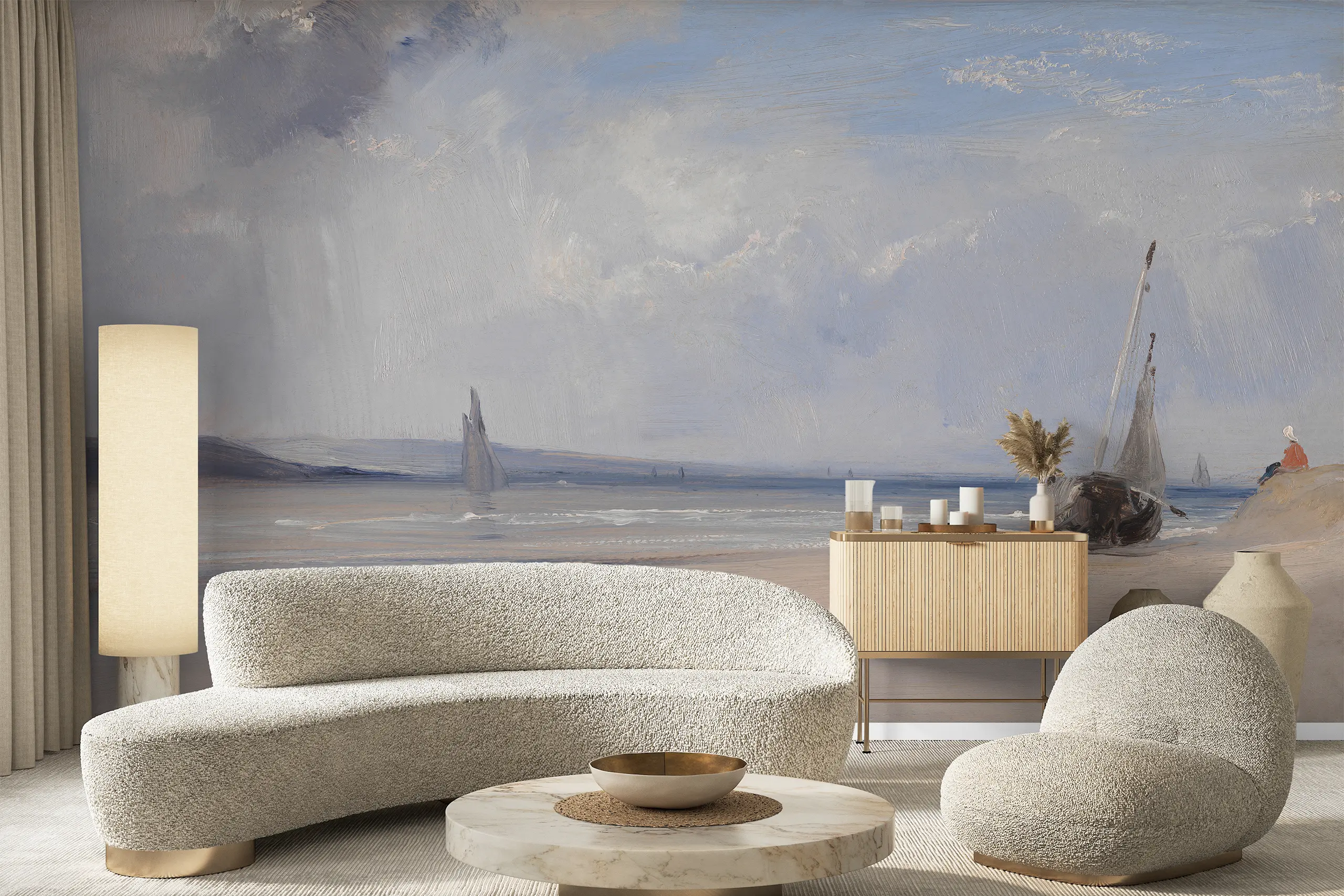 Interior Wall Arts – Vintage Coastal Landscape Wallpaper, Sailing Boat Beach Wall Mural for Bedroom, Living Room, or Office Interior Wall Arts – Elevate your home décor with this vintage coastal landscape wallpaper featuring a sailing boat beach mural. Designed in an easy peel and stick format, it’s perfect for bedrooms, living rooms, or offices. Add seaside charm, timeless elegance, and a calming coastal vibe to your space.