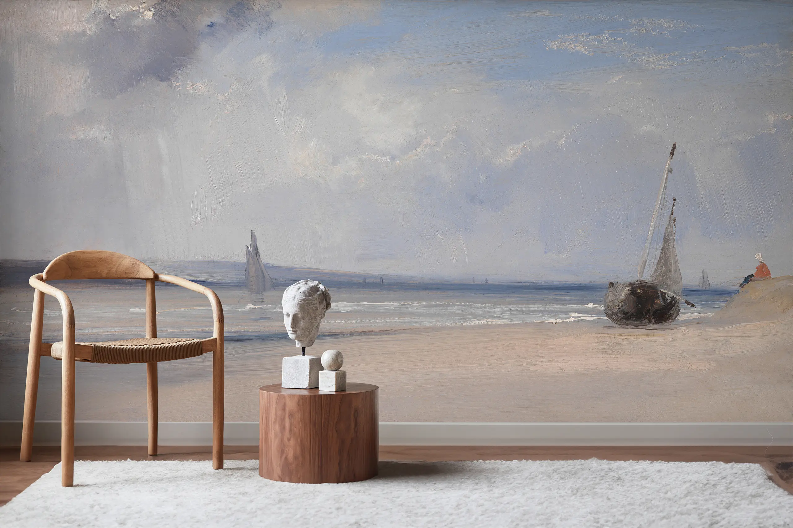 Interior Wall Arts – Vintage Coastal Landscape Wallpaper, Sailing Boat Beach Wall Mural for Bedroom, Living Room, or Office Interior Wall Arts – Elevate your home décor with this vintage coastal landscape wallpaper featuring a sailing boat beach mural. Designed in an easy peel and stick format, it’s perfect for bedrooms, living rooms, or offices. Add seaside charm, timeless elegance, and a calming coastal vibe to your space.