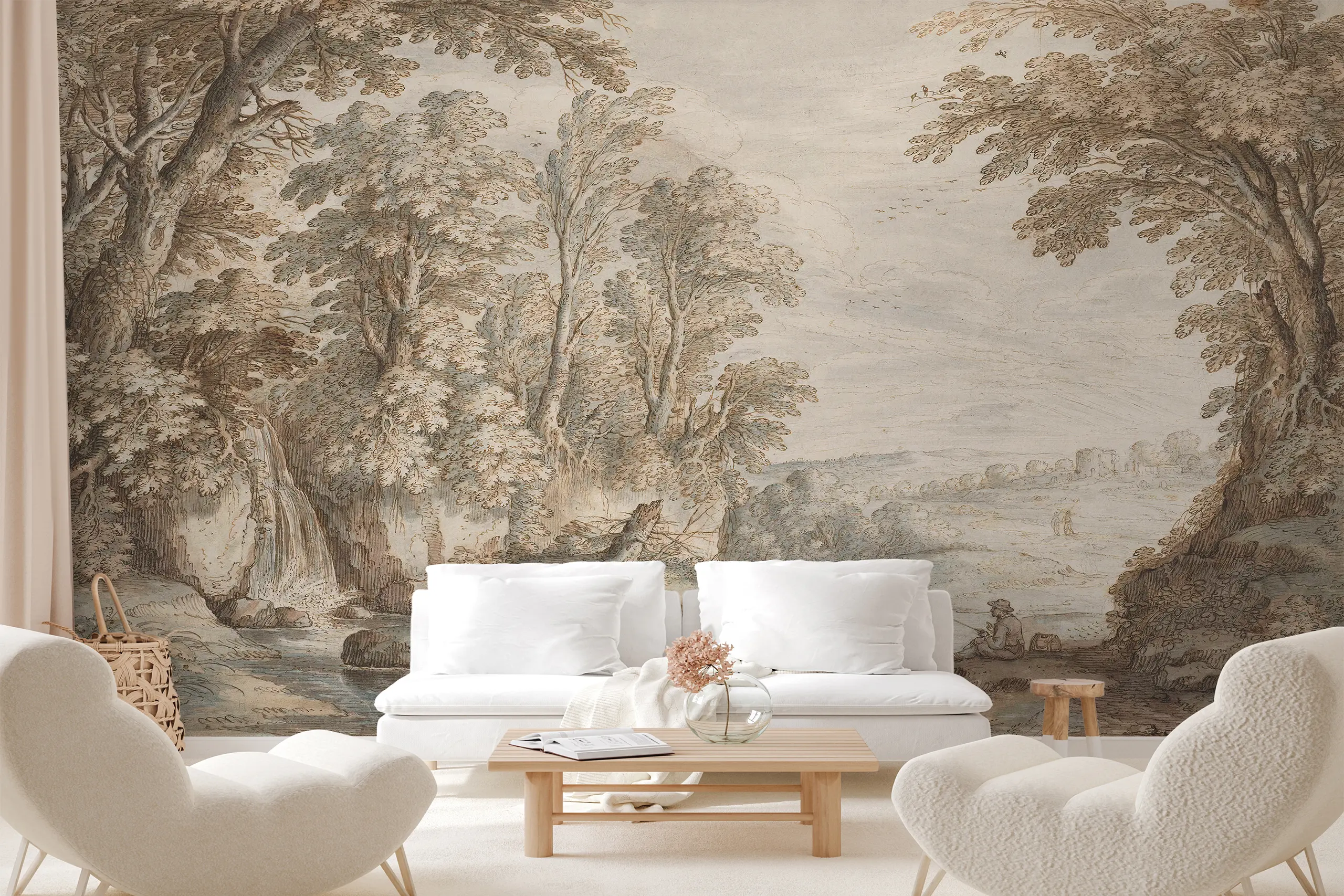 Interior Wall Arts – Vintage Forest Wallpaper, Rustic River Landscape Panoramic Peel and Stick Mural for Bedroom, Living Room, or Office Interior Wall Arts – Bring rustic charm to your home with this vintage forest wallpaper featuring a panoramic river landscape. Designed in an easy peel and stick format, it’s perfect for bedrooms, living rooms, or offices. Add timeless natural beauty and create a peaceful, elegant atmosphere.