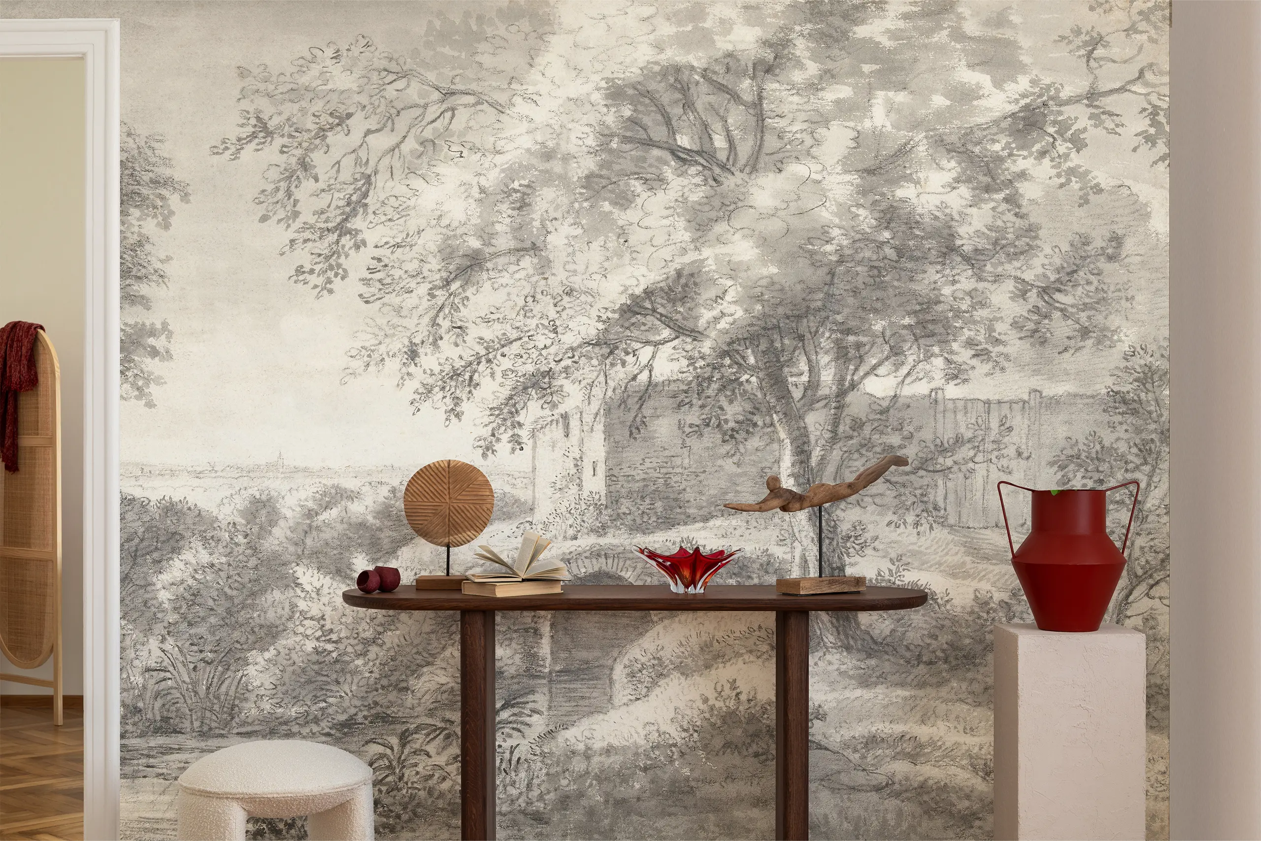 Interior Wall Arts – Vintage Landscape Wallpaper Mural, Gray Rustic Tree Peel & Stick Mural for Bedroom, Living Room, or Office Interior Wall Arts – Enhance your interiors with this vintage landscape wallpaper mural featuring gray rustic trees. The peel & stick design allows for quick and easy installation, making it ideal for bedrooms, living rooms, or offices. Add timeless charm and a calming natural atmosphere to your walls.